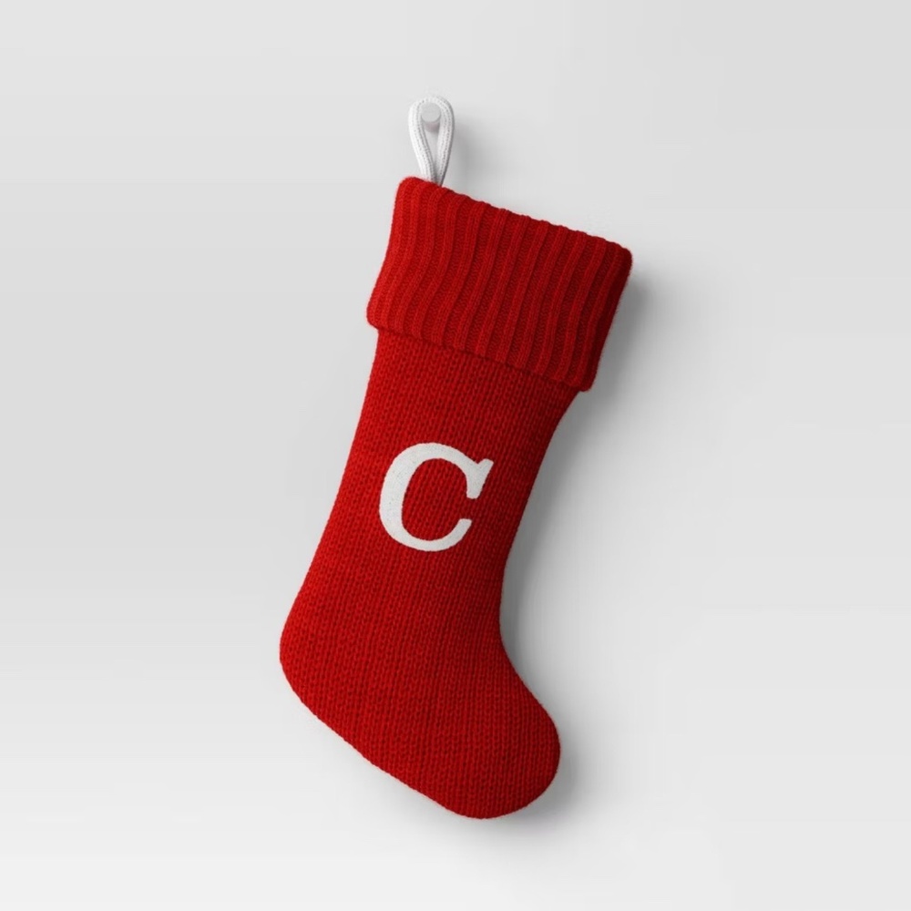 Knit Monogram Christmas Stocking Red ‘C’